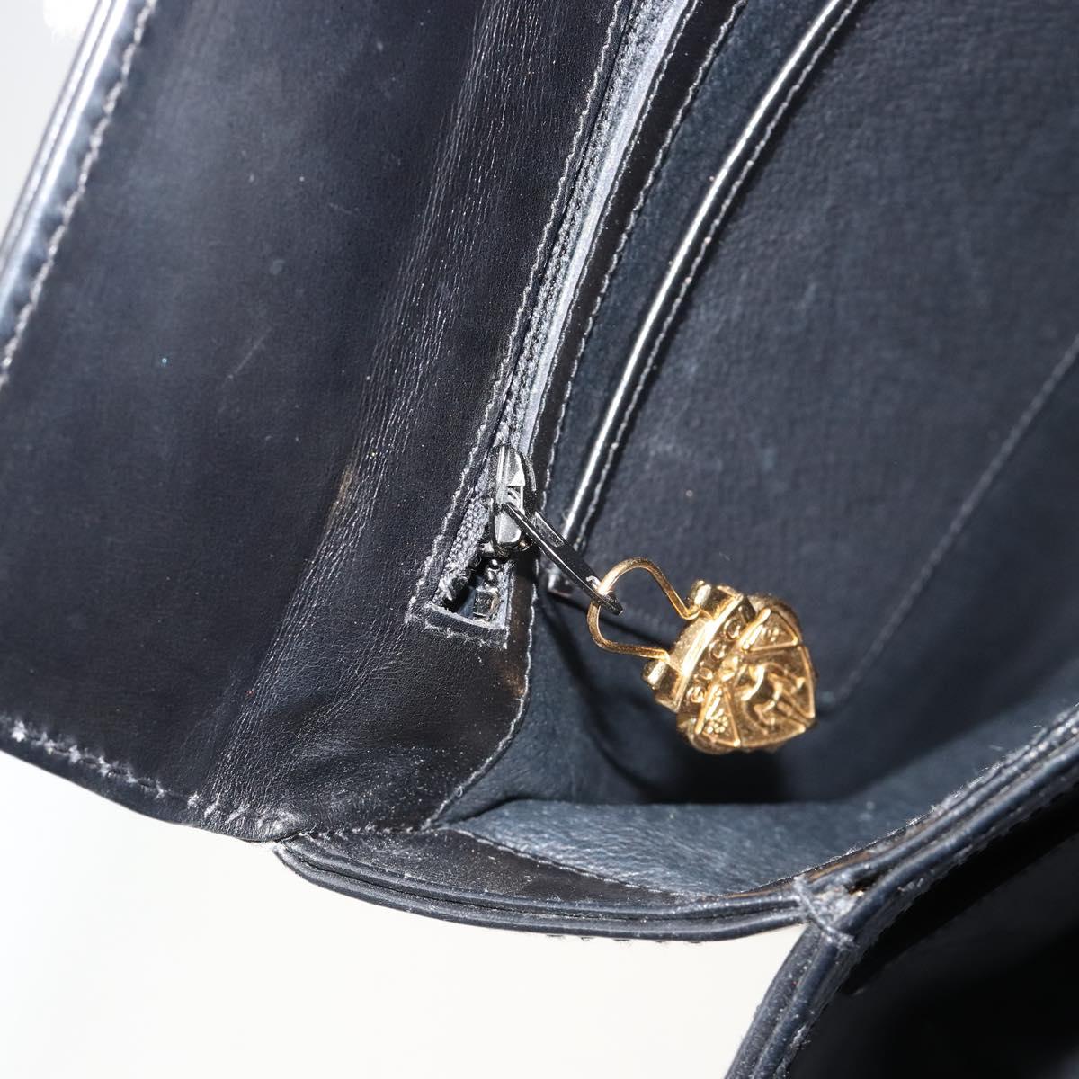 GUCCI Shoulder Bag Leather Black Gold Auth 185968