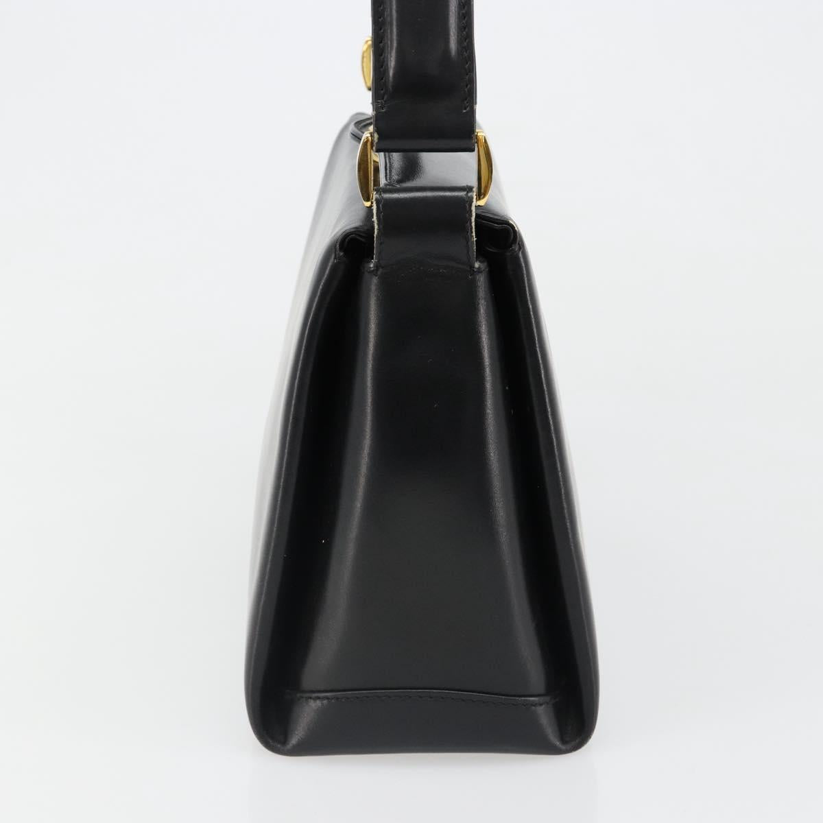 GUCCI Shoulder Bag Leather Black Gold Auth 185968