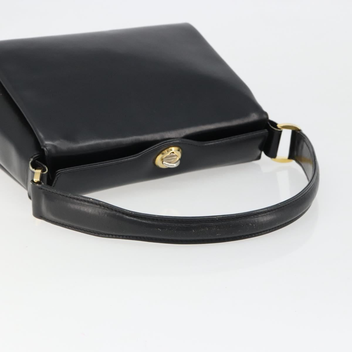 GUCCI Shoulder Bag Leather Black Gold Auth 185968