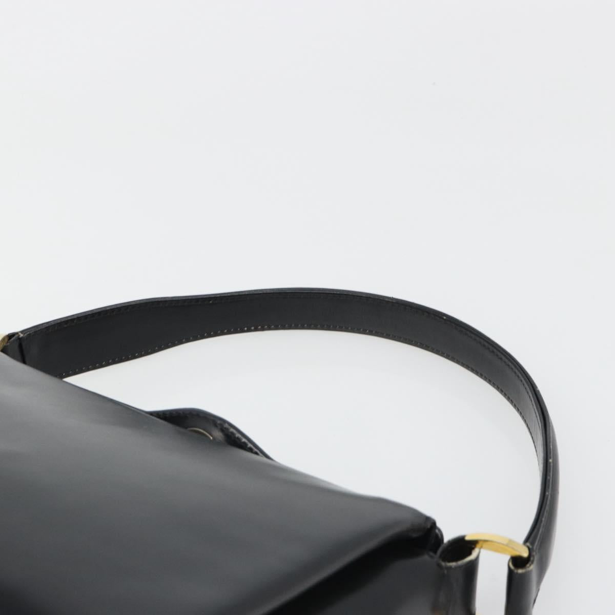 GUCCI Shoulder Bag Leather Black Gold Auth 185968