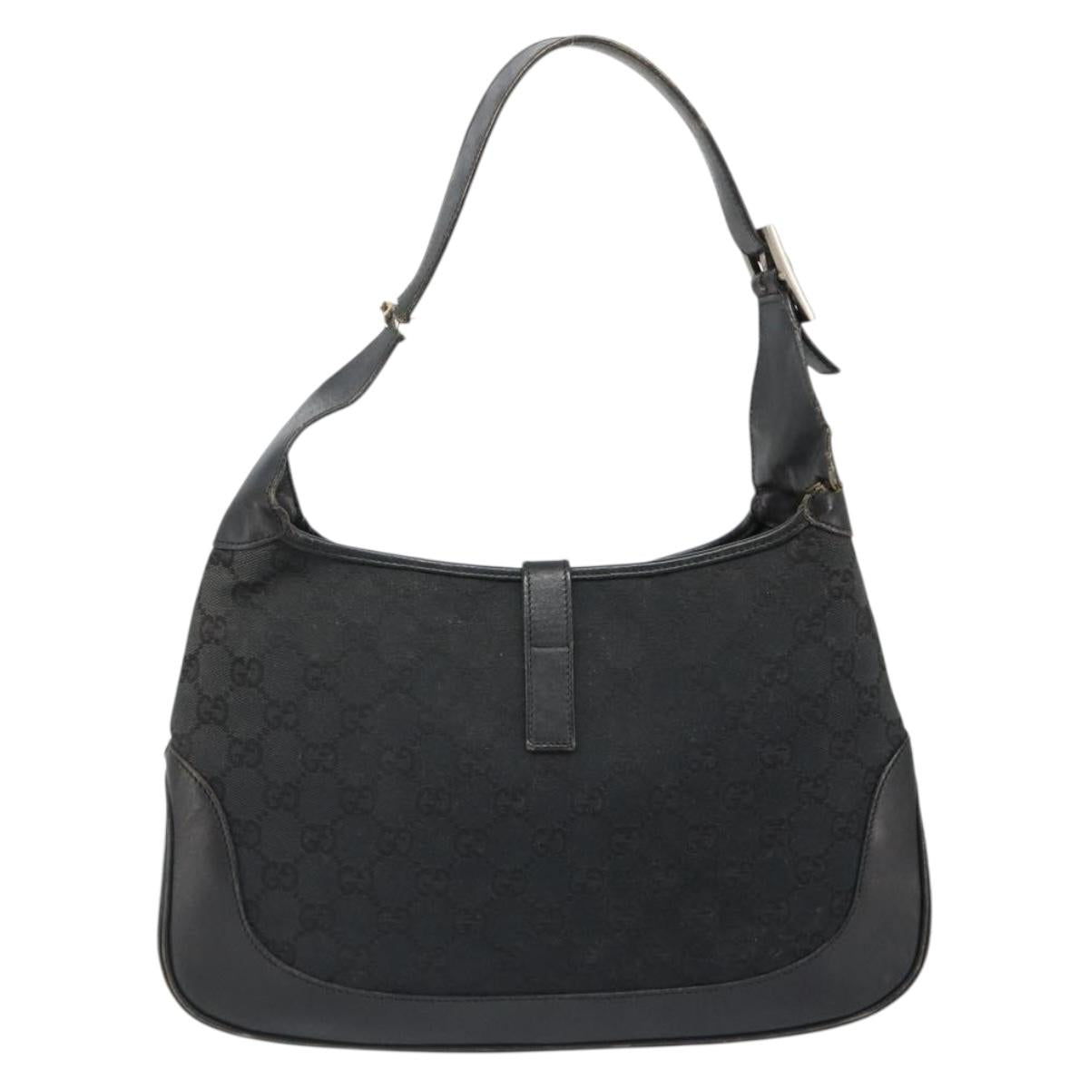 GUCCI GG Canvas Jackie Shoulder Bag Black Silver 001 3306 Auth 185970