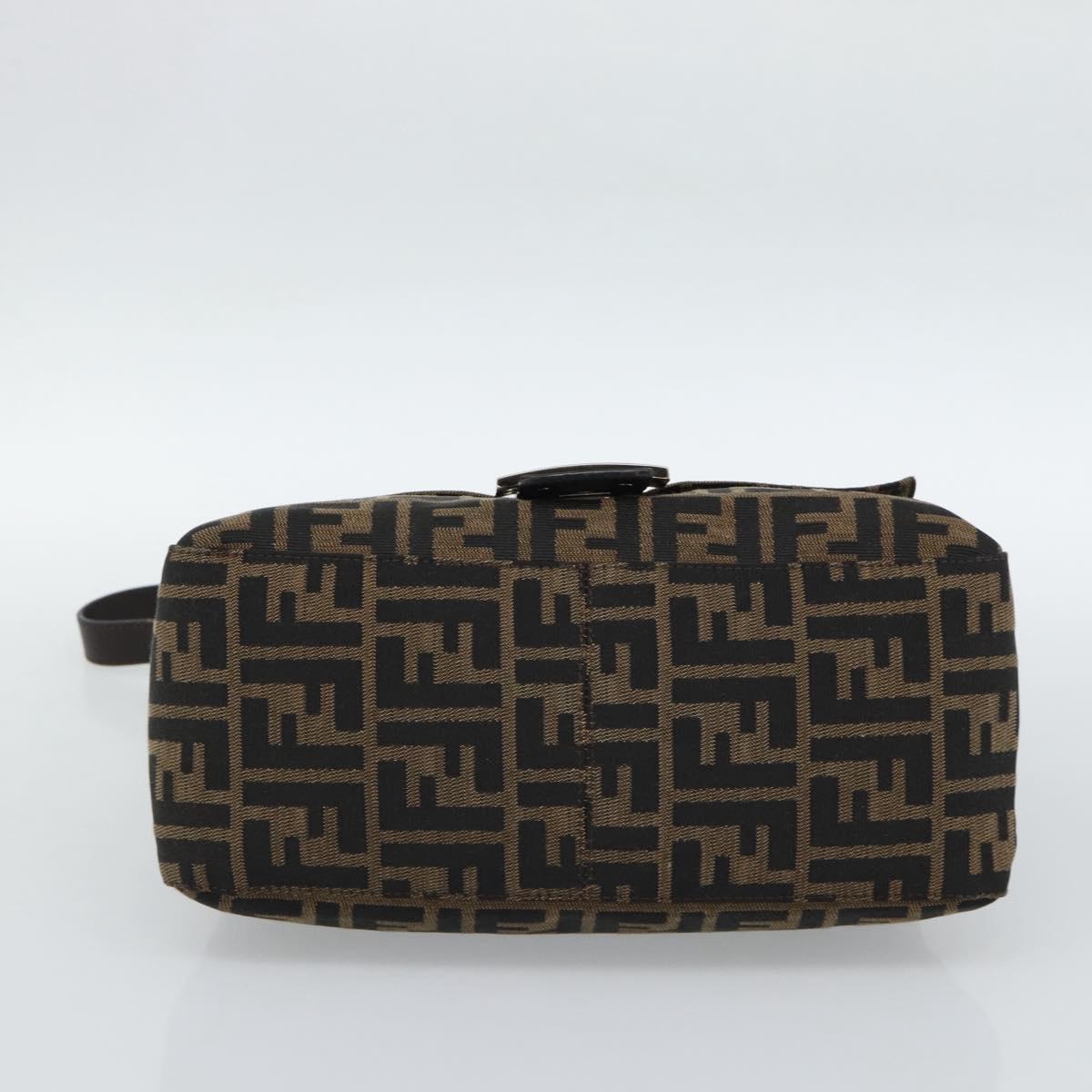 FENDI Zucca Canvas Mamma Baguette Shoulder Bag Black Brown Auth 185971SAM