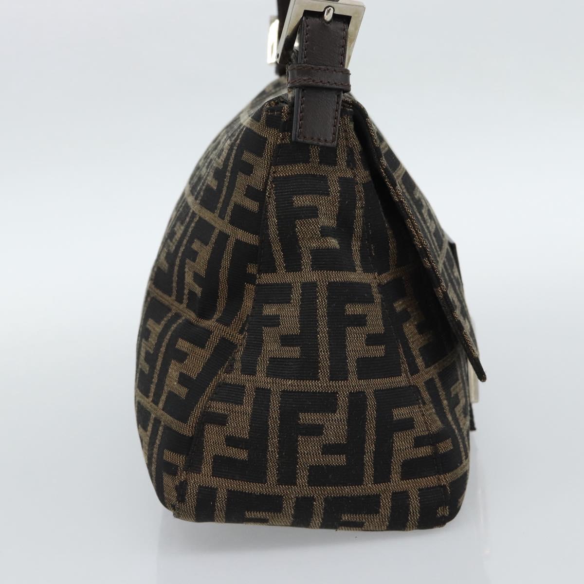 FENDI Zucca Canvas Mamma Baguette Shoulder Bag Black Brown Auth 185971SAM