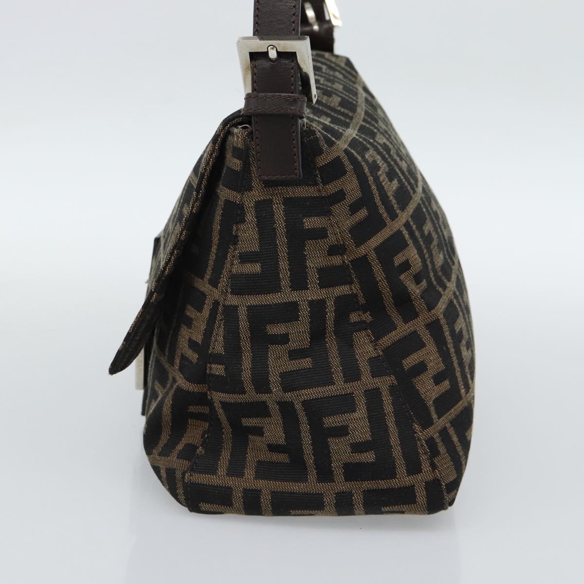 FENDI Zucca Canvas Mamma Baguette Shoulder Bag Black Brown Auth 185971SAM