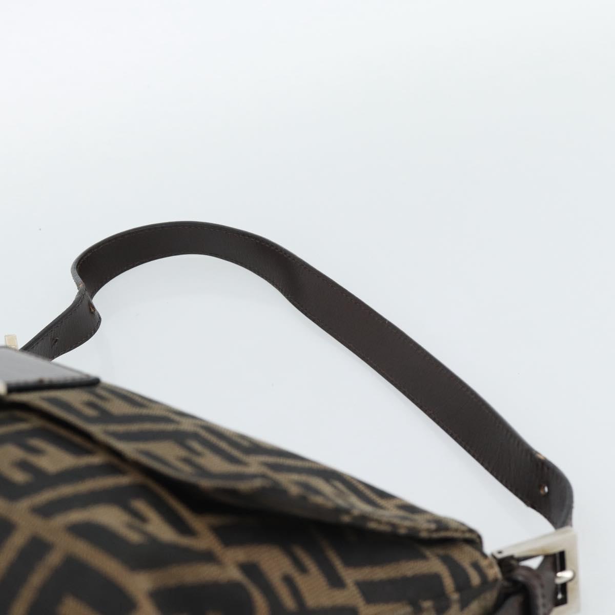 FENDI Zucca Canvas Mamma Baguette Shoulder Bag Black Brown Auth 185971SAM