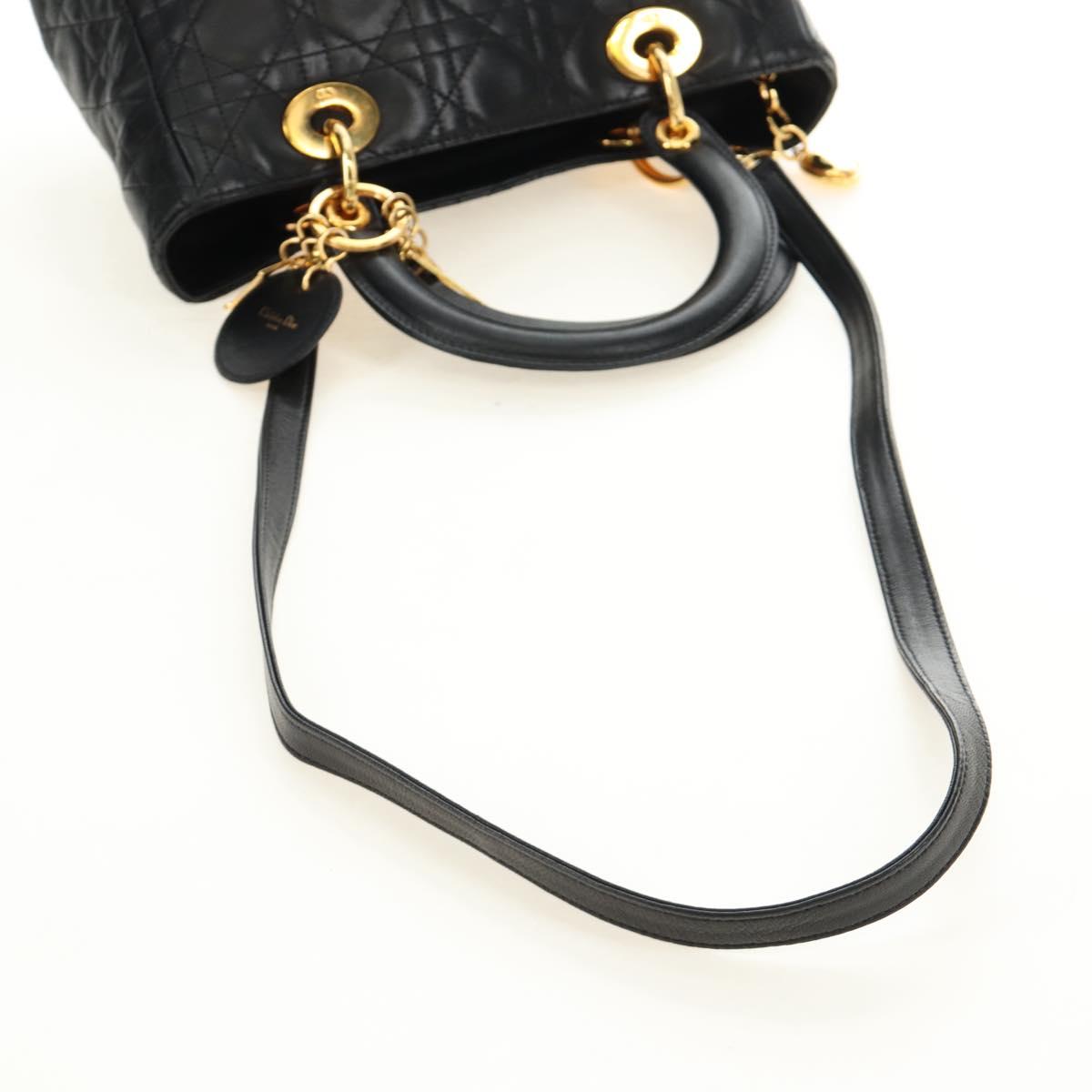 Christian Dior Lady Dior Canage Bag Lamb Skin 2way Black Gold Auth 185972SAM