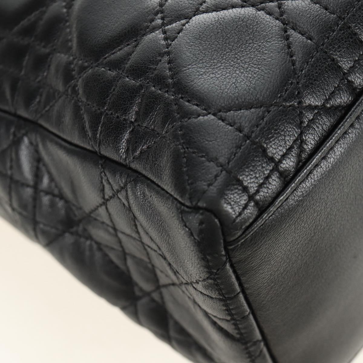 Christian Dior Lady Dior Canage Bag Lamb Skin 2way Black Gold Auth 185972SAM