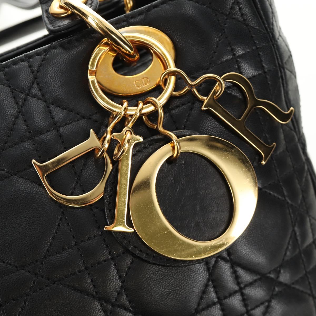 Christian Dior Lady Dior Canage Bag Lamb Skin 2way Black Gold Auth 185972SAM