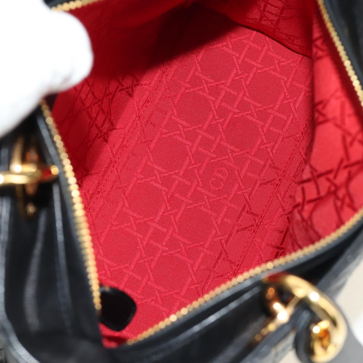 Christian Dior Lady Dior Canage Bag Lamb Skin 2way Black Gold Auth 185972SAM