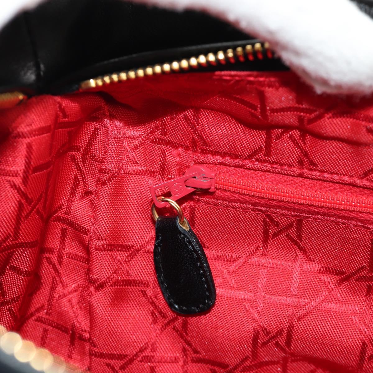 Christian Dior Lady Dior Canage Bag Lamb Skin 2way Black Gold Auth 185972SAM
