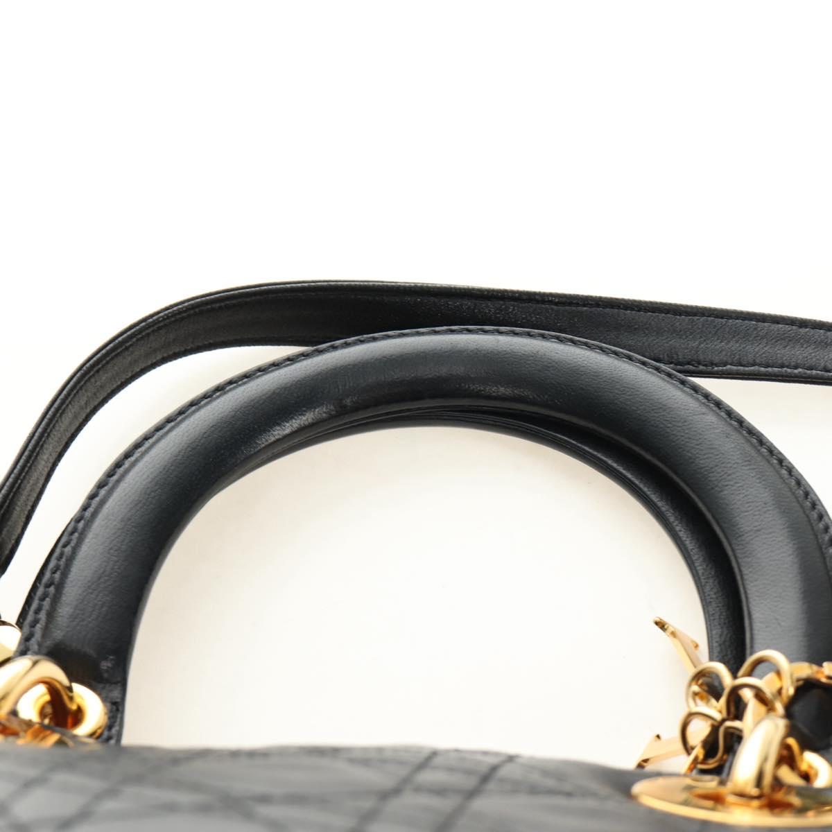 Christian Dior Lady Dior Canage Bag Lamb Skin 2way Black Gold Auth 185972SAM