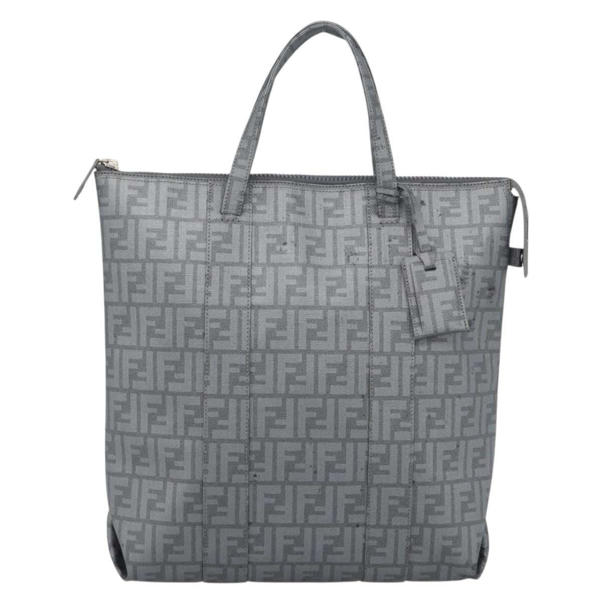 FENDI Zucca Canvas Mamma Baguette Hand Bag PVC Gray Silver Auth 185974
