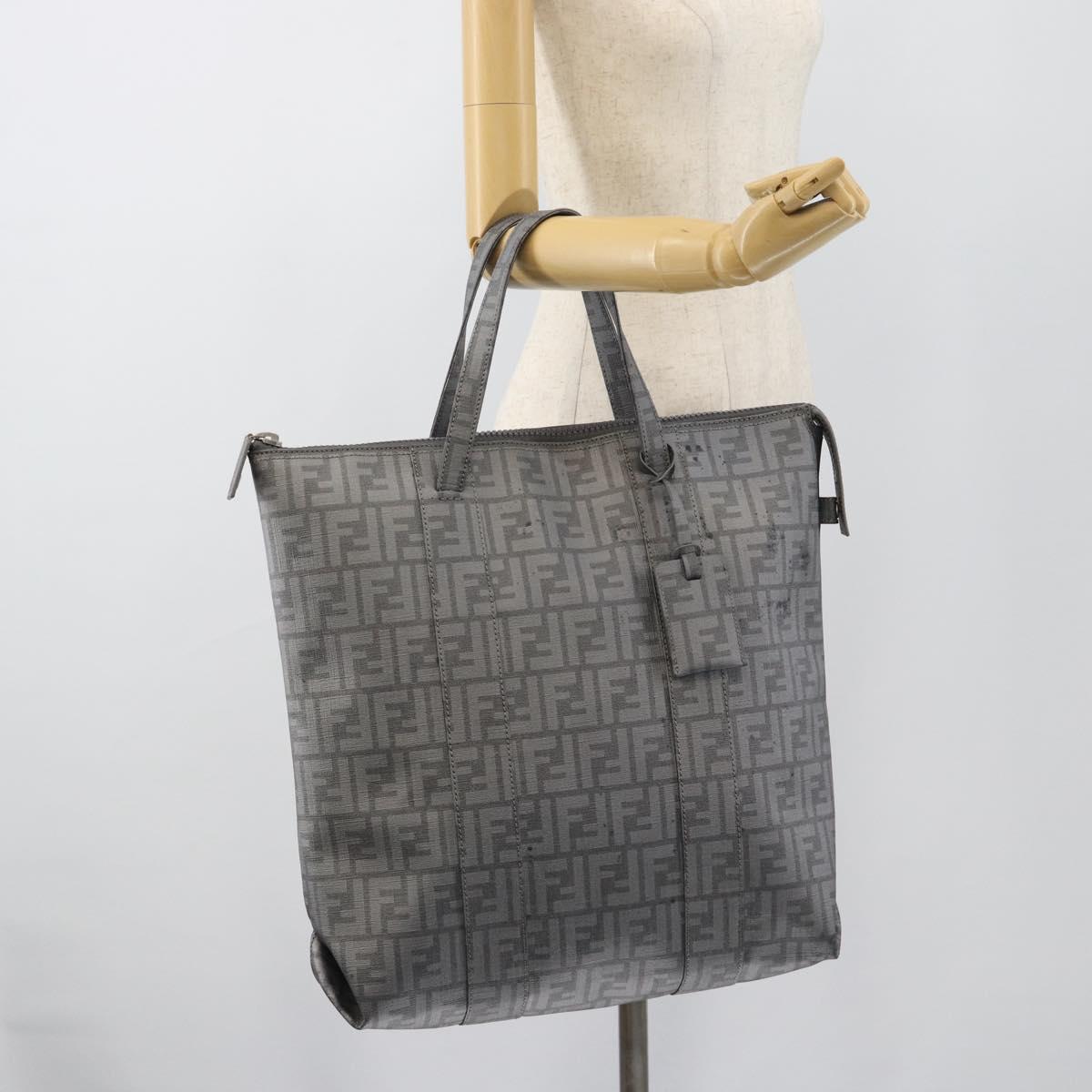 FENDI Zucca Canvas Mamma Baguette Hand Bag PVC Gray Silver Auth 185974