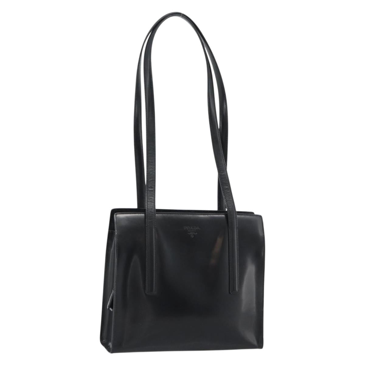 PRADA Tote Bag Leather Black Silver Auth 185975