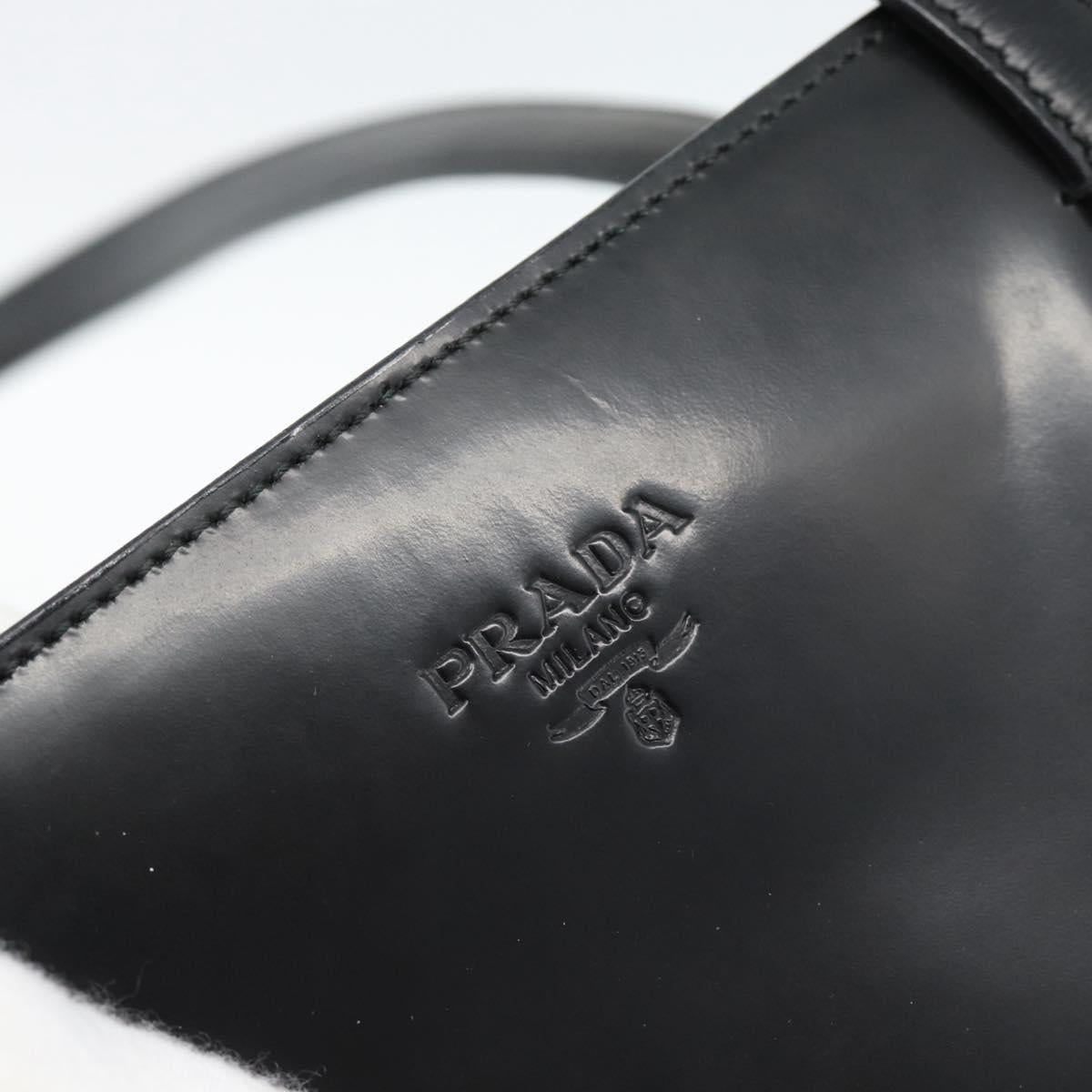 PRADA Tote Bag Leather Black Silver Auth 185975