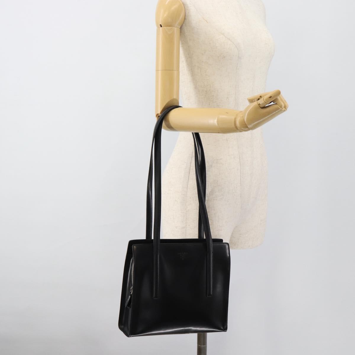 PRADA Tote Bag Leather Black Silver Auth 185975