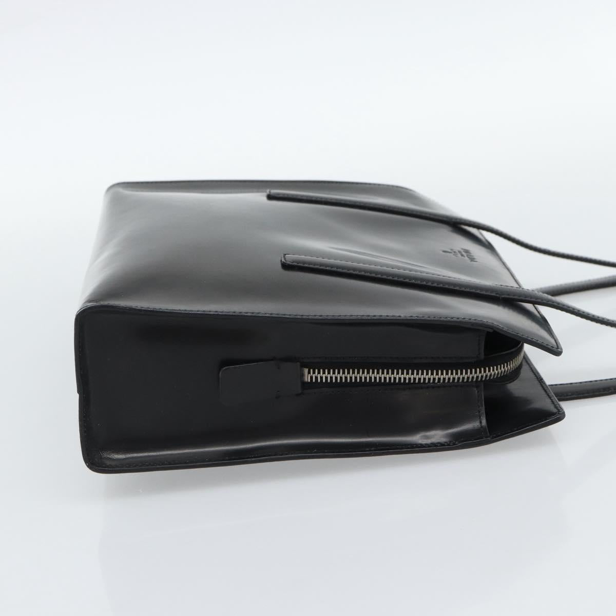 PRADA Tote Bag Leather Black Silver Auth 185975