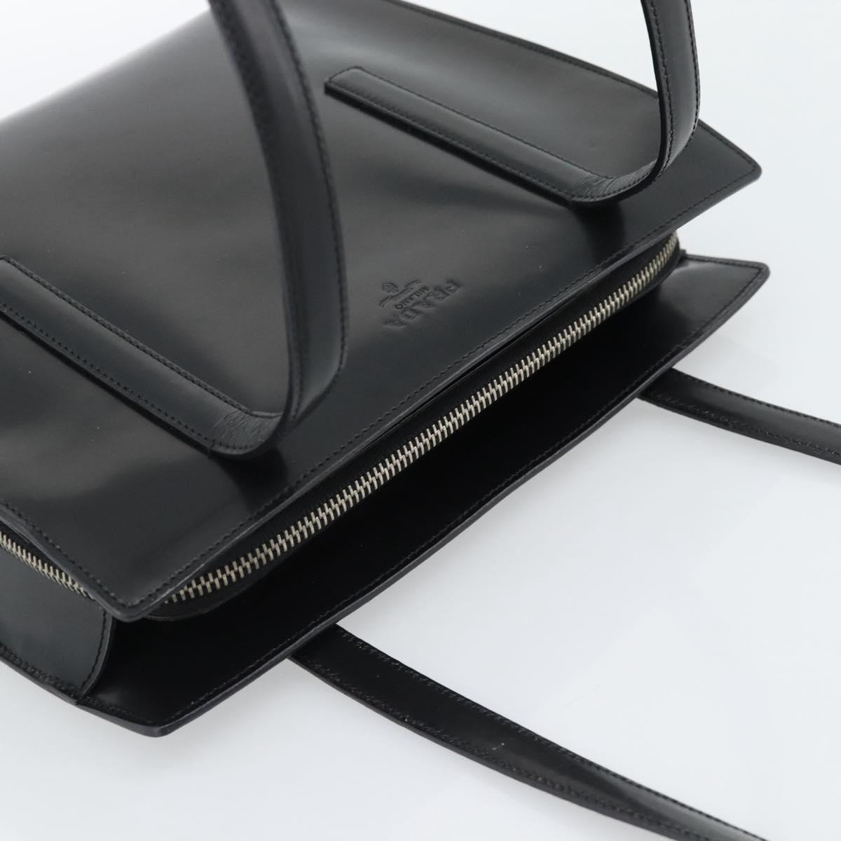PRADA Tote Bag Leather Black Silver Auth 185975