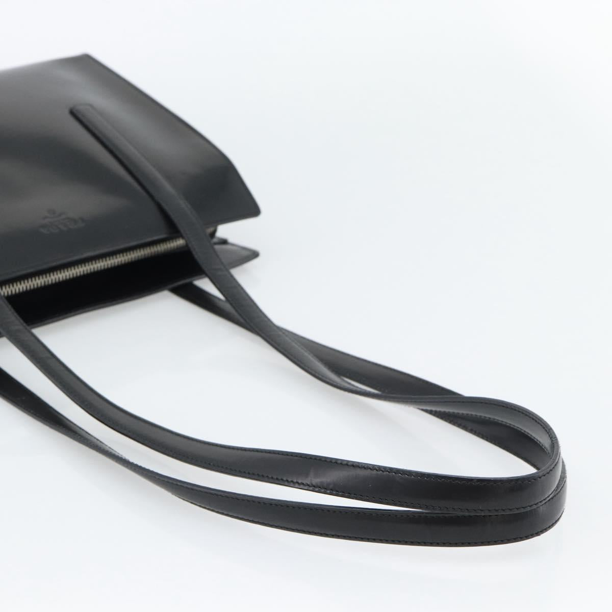 PRADA Tote Bag Leather Black Silver Auth 185975