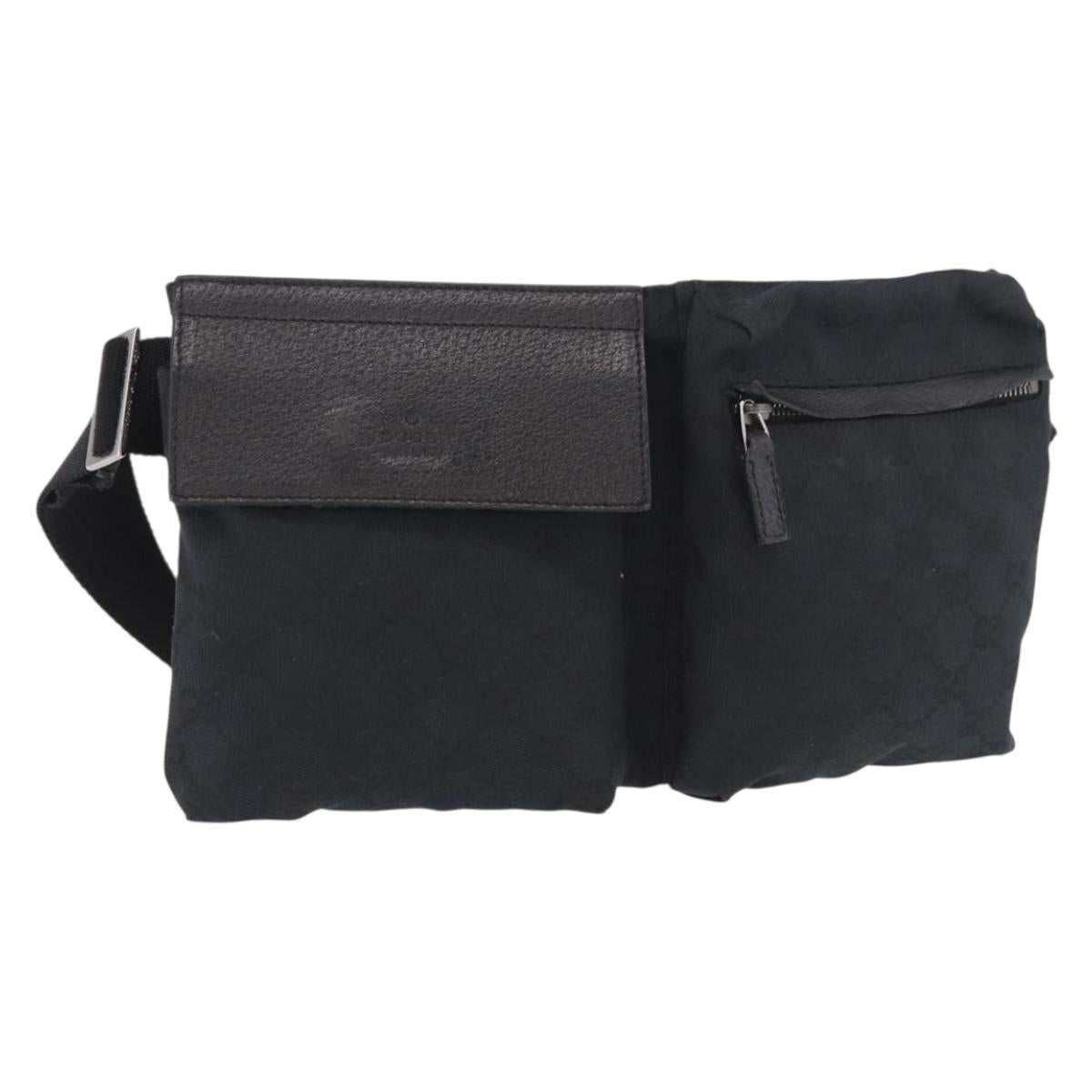 GUCCI GG Canvas Waist Bag Black Silver 28566 Auth 185976