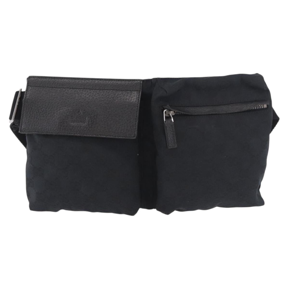 GUCCI GG Canvas Waist Bag Black Silver 28566 Auth 185976