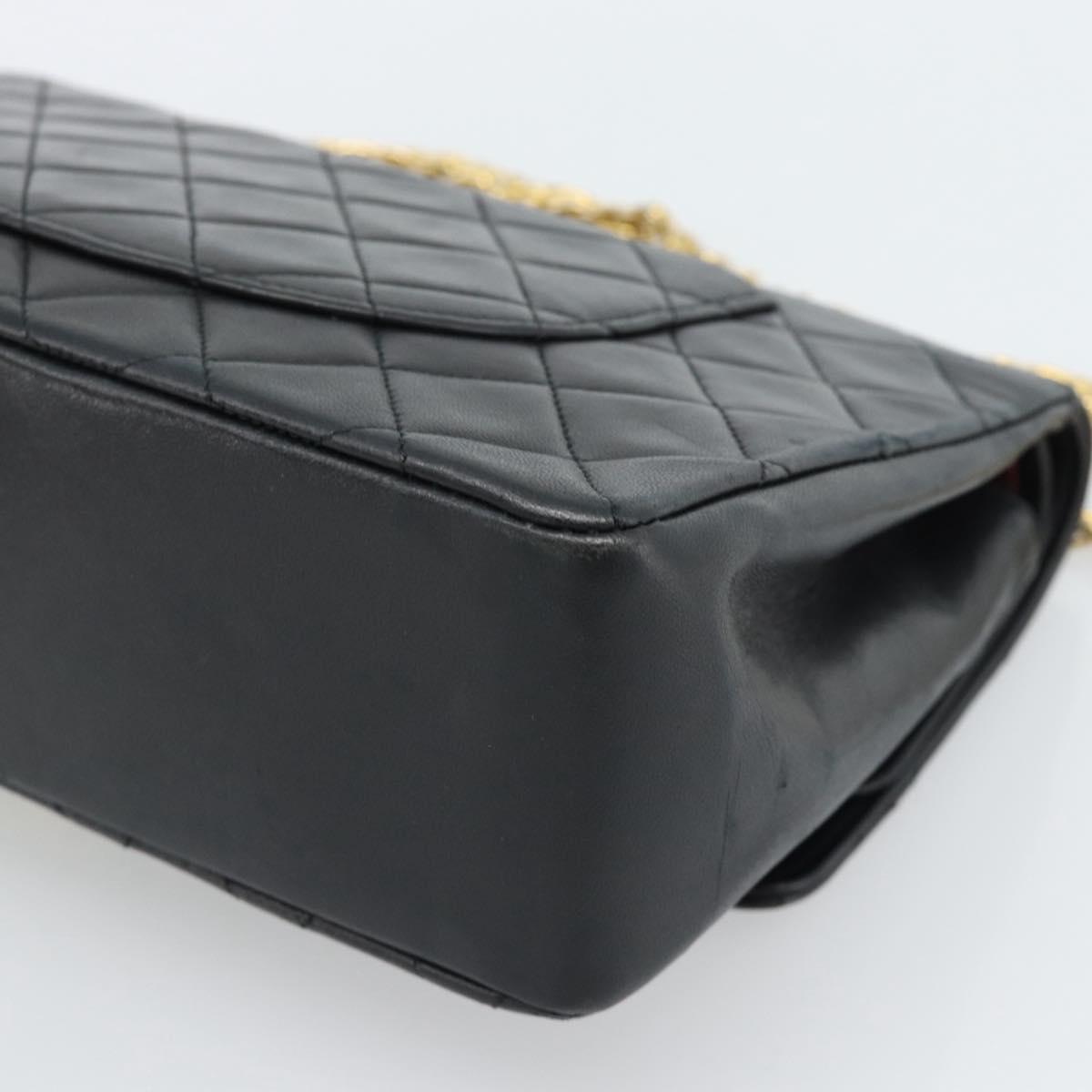 CHANEL Matelasse 25 Chain Shoulder Bag Lamb Skin Black Gold CC Auth 185980SAM
