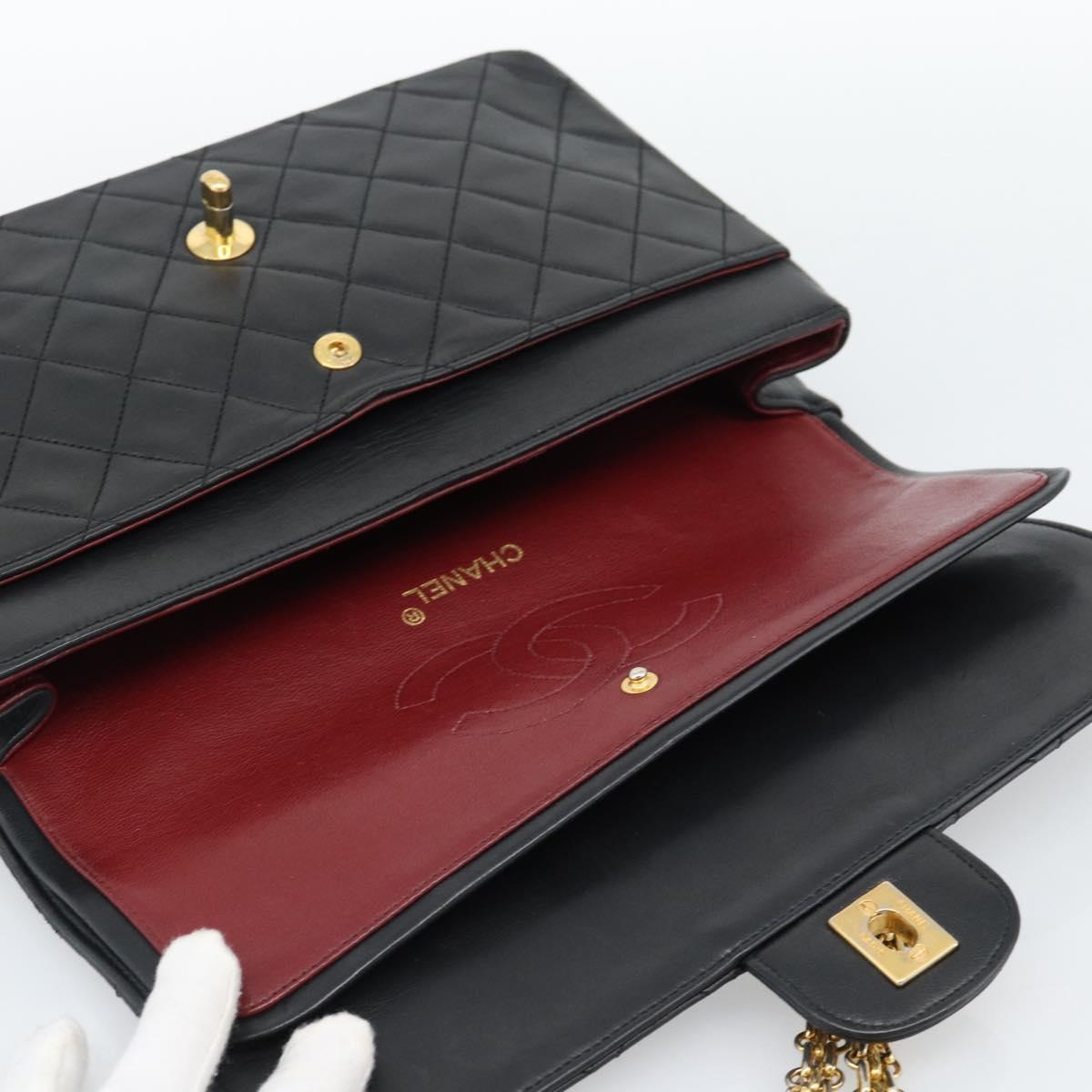 CHANEL Matelasse 25 Chain Shoulder Bag Lamb Skin Black Gold CC Auth 185980SAM