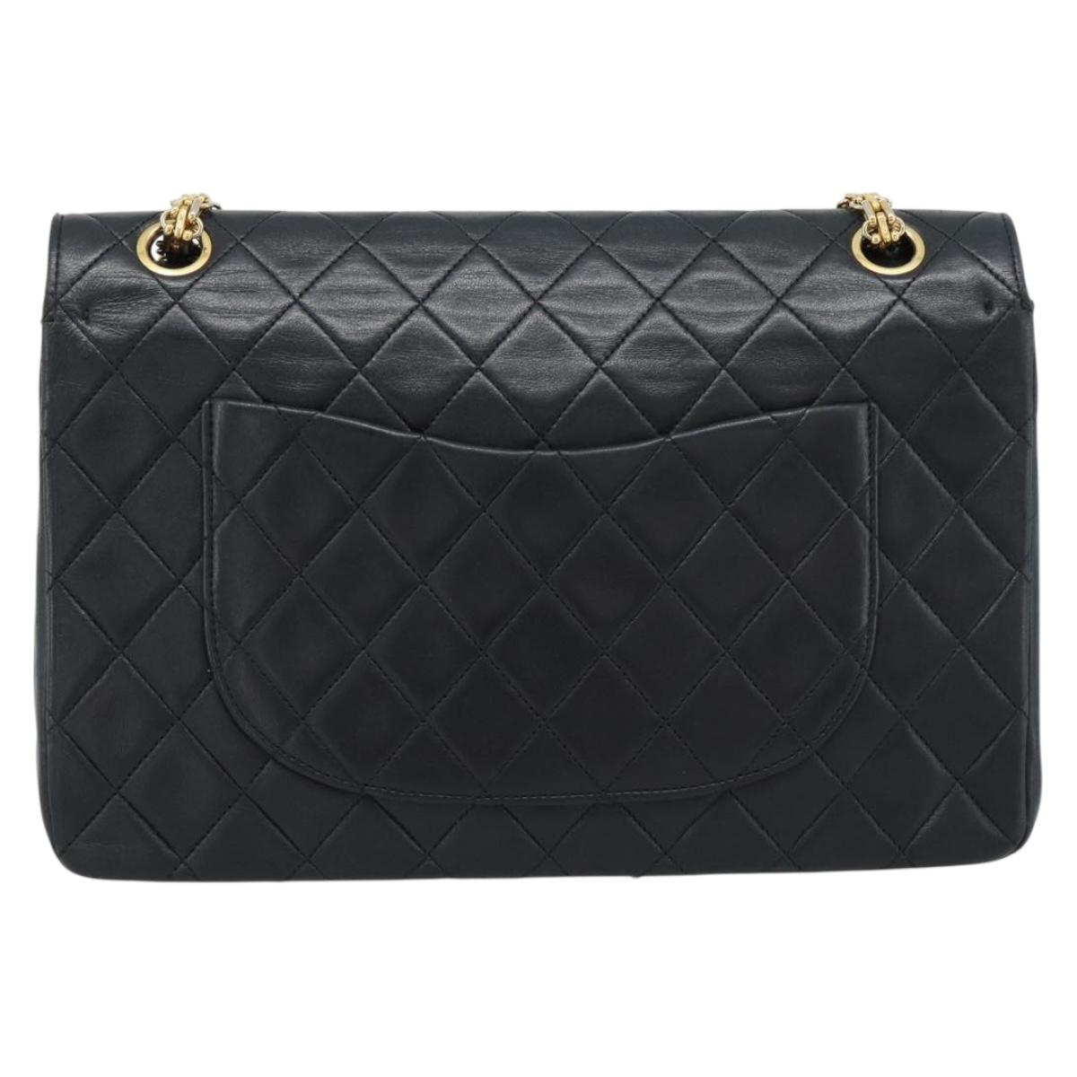 CHANEL Matelasse 25 Chain Shoulder Bag Lamb Skin Black Gold CC Auth 185980SAM