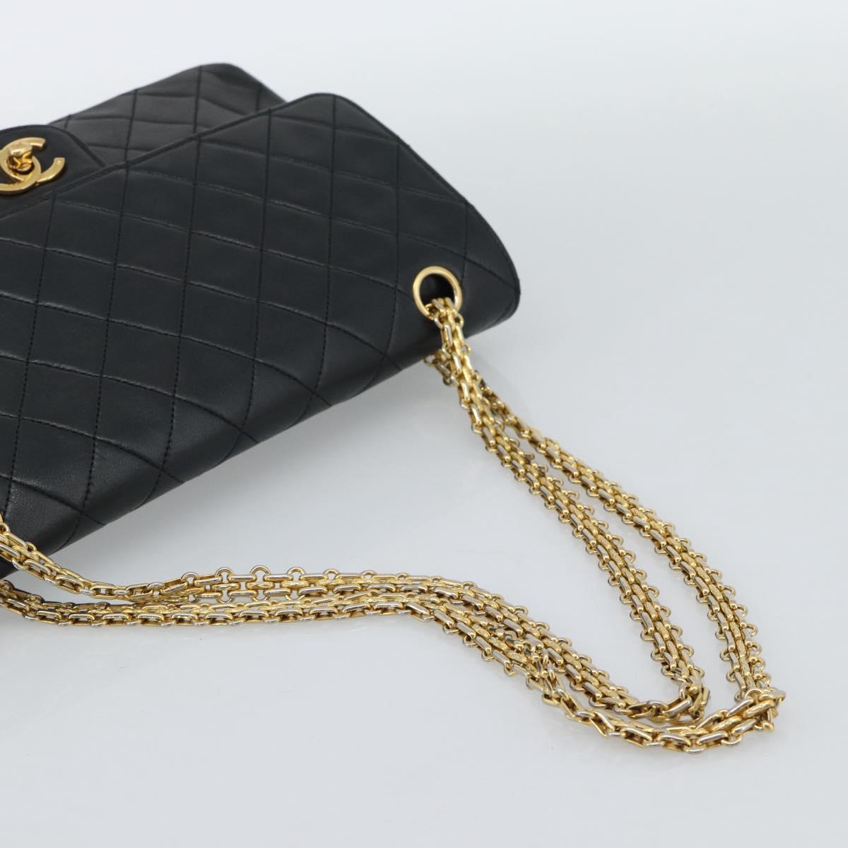 CHANEL Matelasse 25 Chain Shoulder Bag Lamb Skin Black Gold CC Auth 185980SAM