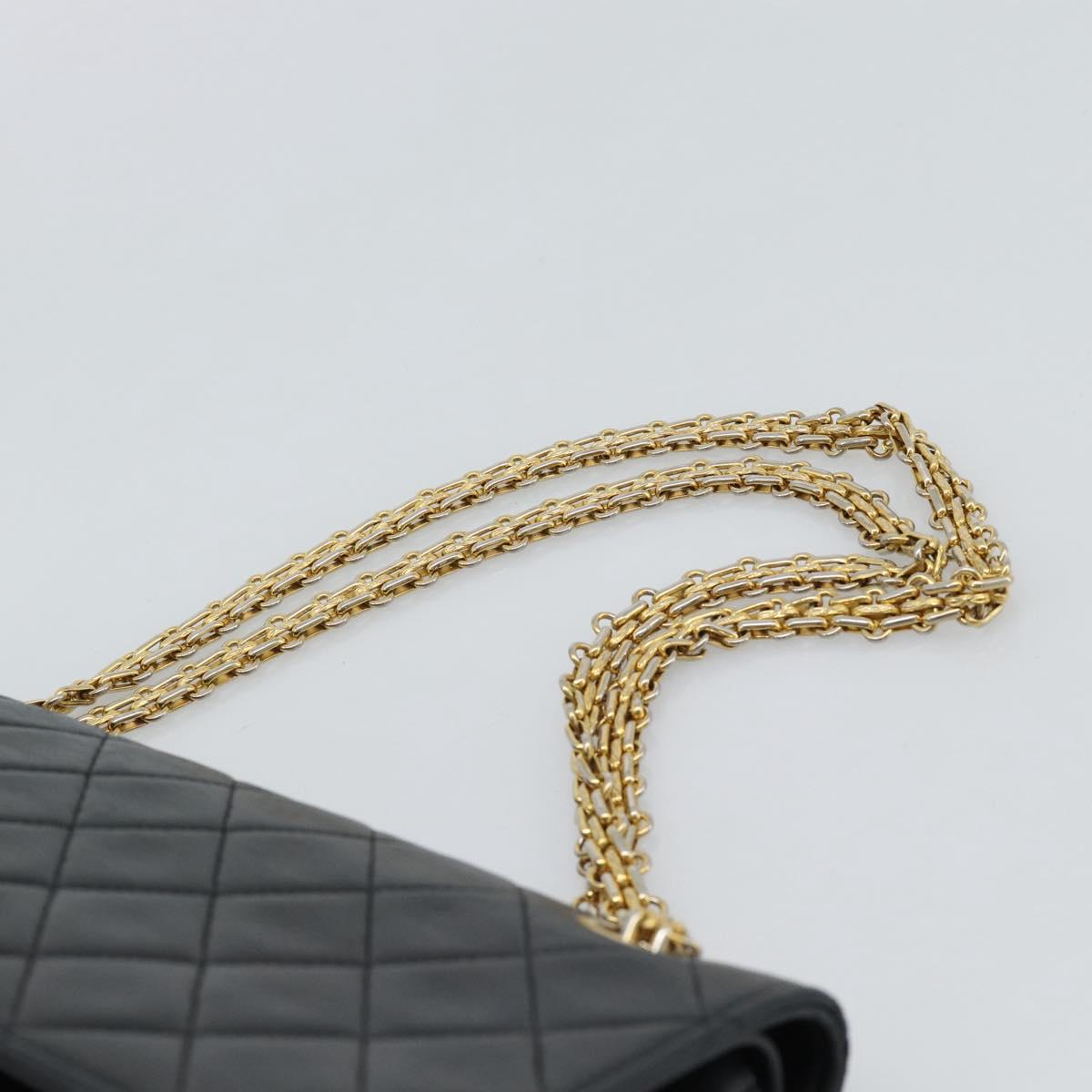 CHANEL Matelasse 25 Chain Shoulder Bag Lamb Skin Black Gold CC Auth 185980SAM