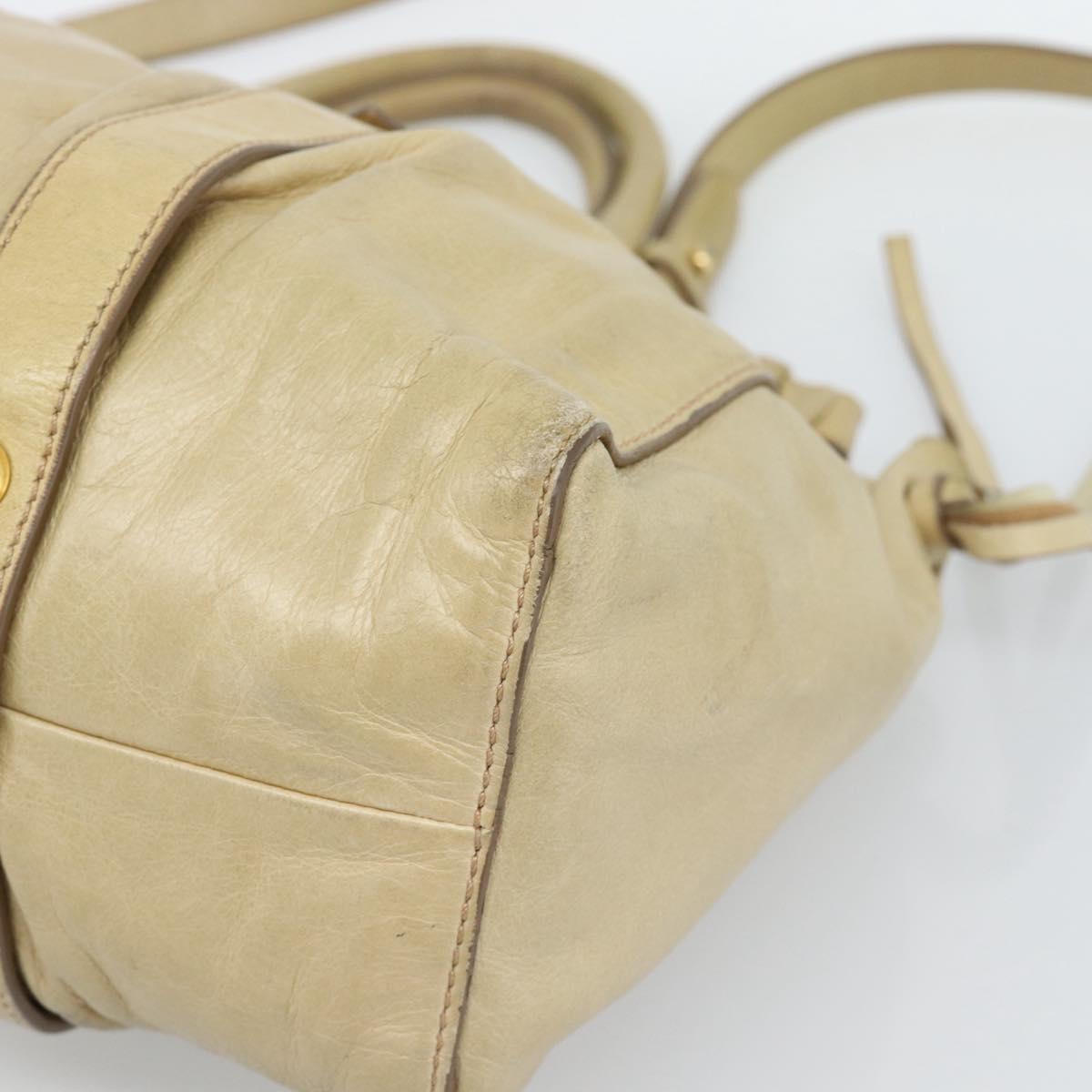 Miu Miu Hand Bag Leather 2way Beige Gold Auth 185981A
