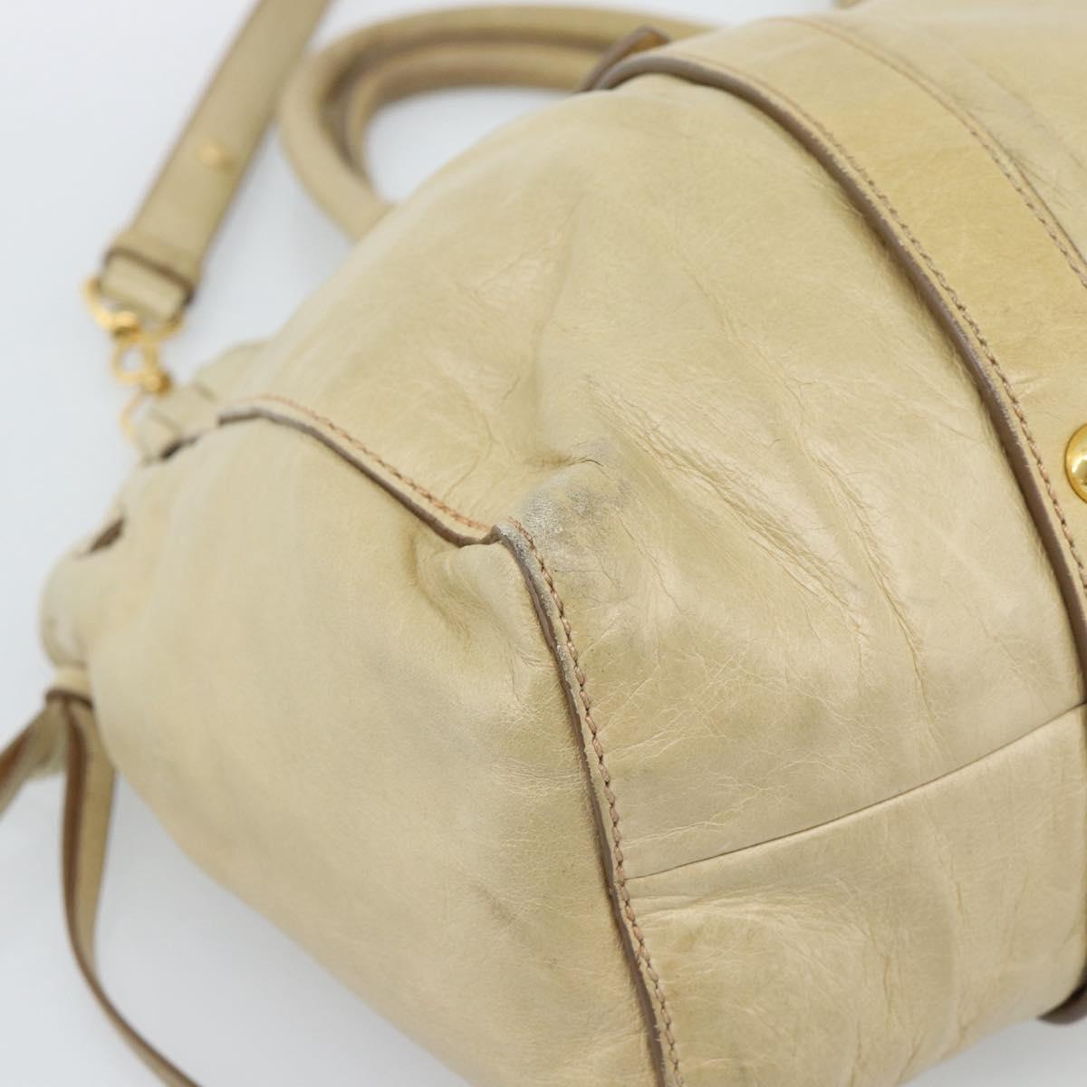 Miu Miu Hand Bag Leather 2way Beige Gold Auth 185981A