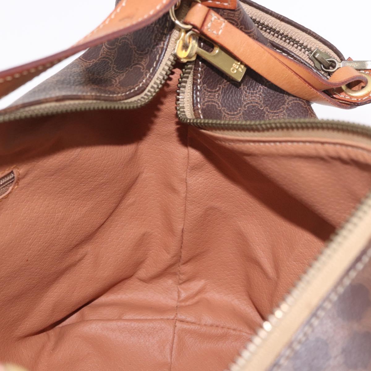 CELINE Macadam Canvas Hand Bag PVC Leather Brown Gold Auth 185986A