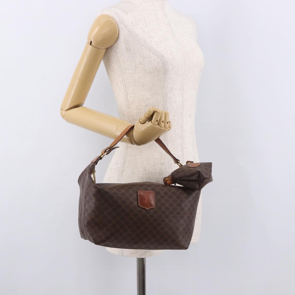 CELINE Macadam Canvas Hand Bag PVC Leather Brown Gold Auth 185986A