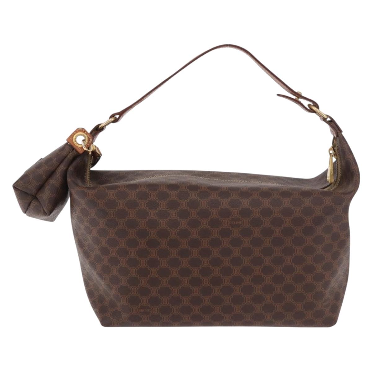 CELINE Macadam Canvas Hand Bag PVC Leather Brown Gold Auth 185986A