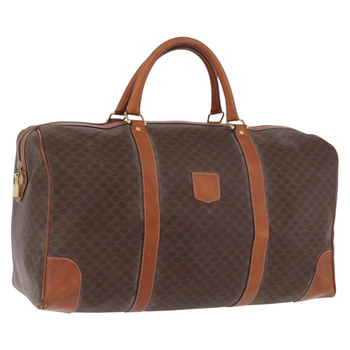 CELINE Macadam Canvas Boston Bag PVC Leather Brown Gold Auth 185992
