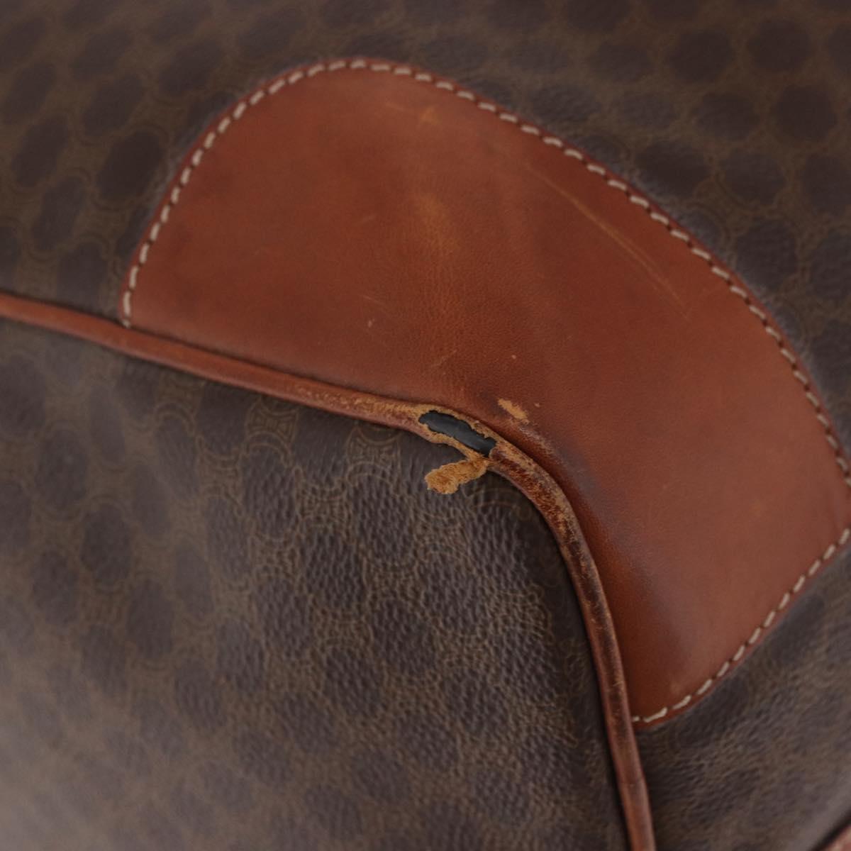 CELINE Macadam Canvas Boston Bag PVC Leather Brown Gold Auth 185992