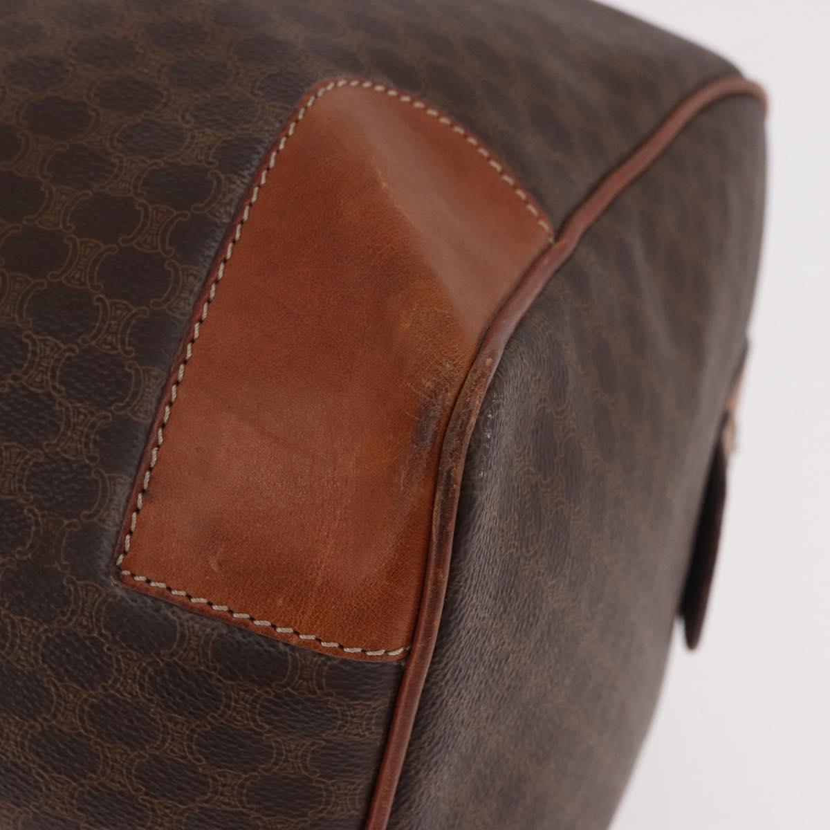 CELINE Macadam Canvas Boston Bag PVC Leather Brown Gold Auth 185992