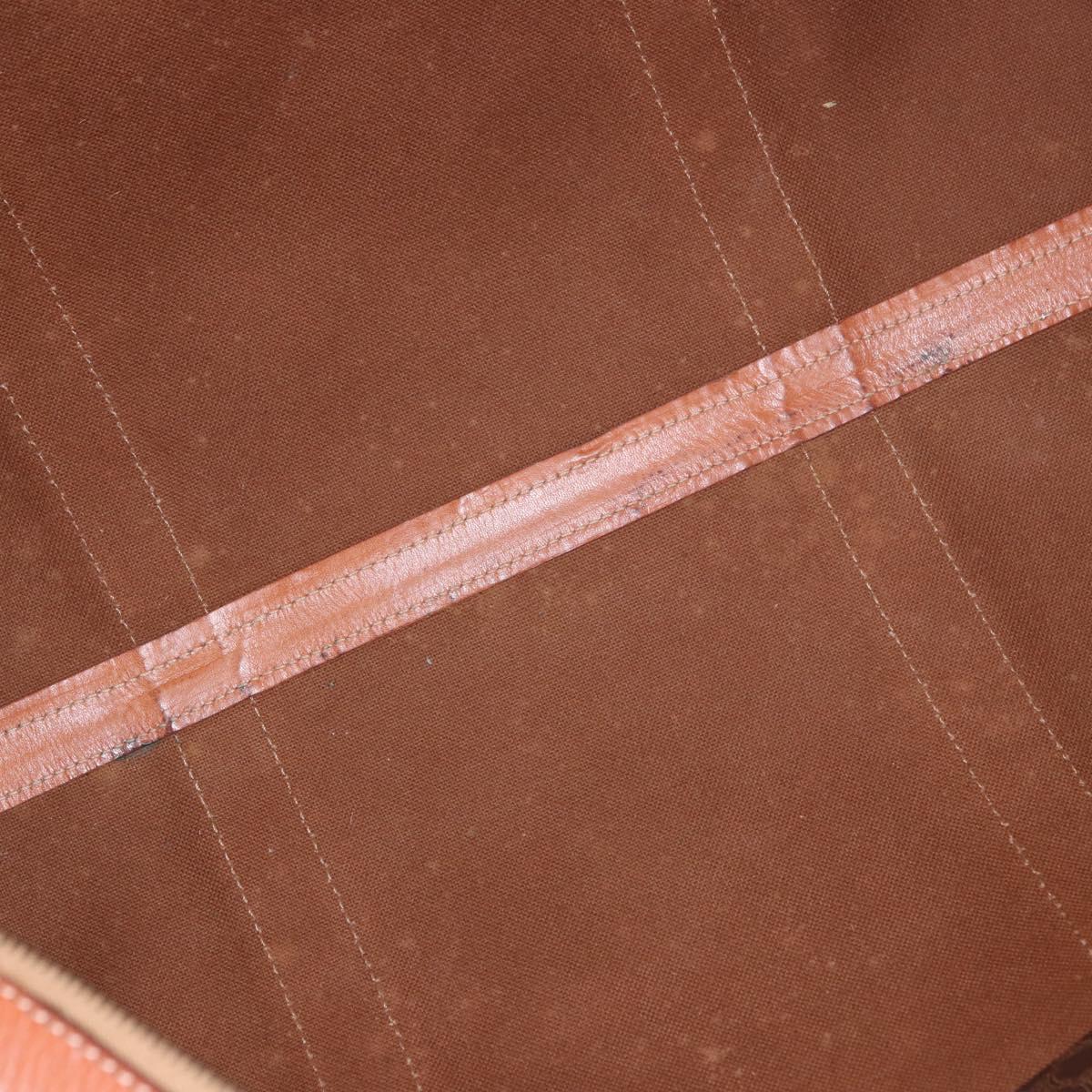 CELINE Macadam Canvas Boston Bag PVC Leather Brown Gold Auth 185992