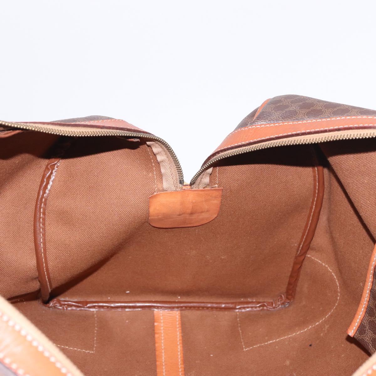 CELINE Macadam Canvas Boston Bag PVC Leather Brown Gold Auth 185992