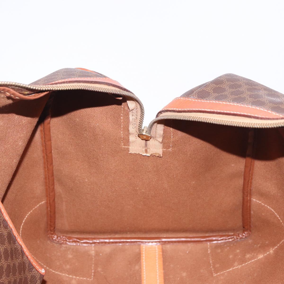 CELINE Macadam Canvas Boston Bag PVC Leather Brown Gold Auth 185992