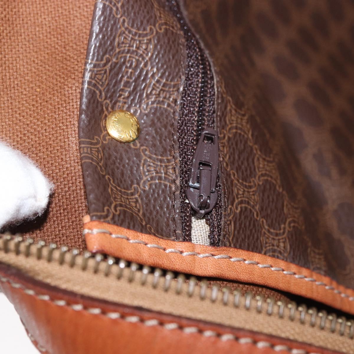 CELINE Macadam Canvas Boston Bag PVC Leather Brown Gold Auth 185992