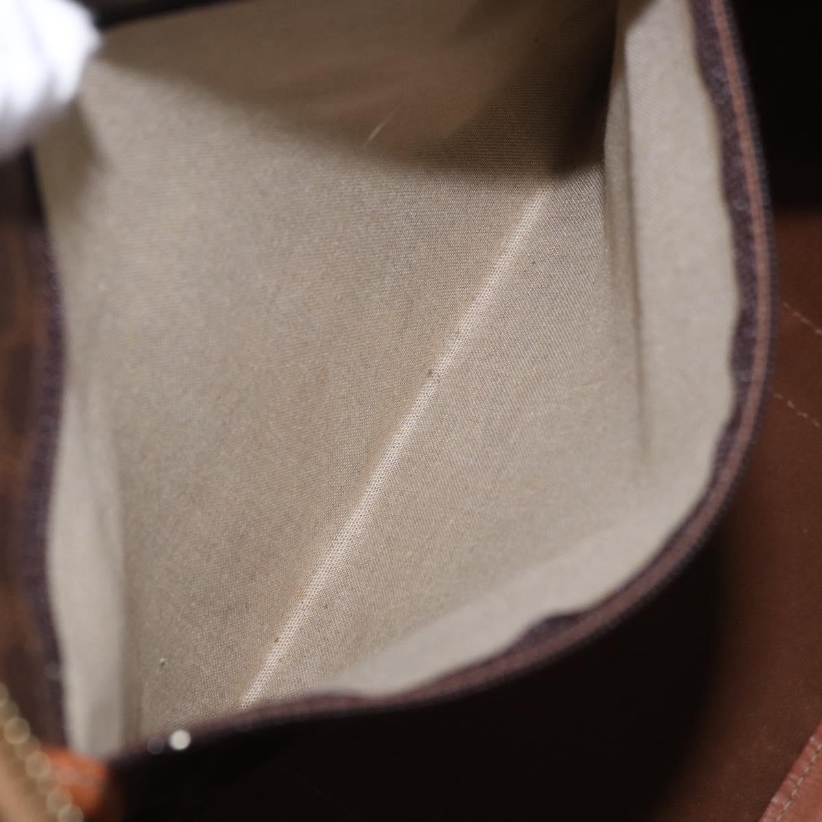 CELINE Macadam Canvas Boston Bag PVC Leather Brown Gold Auth 185992