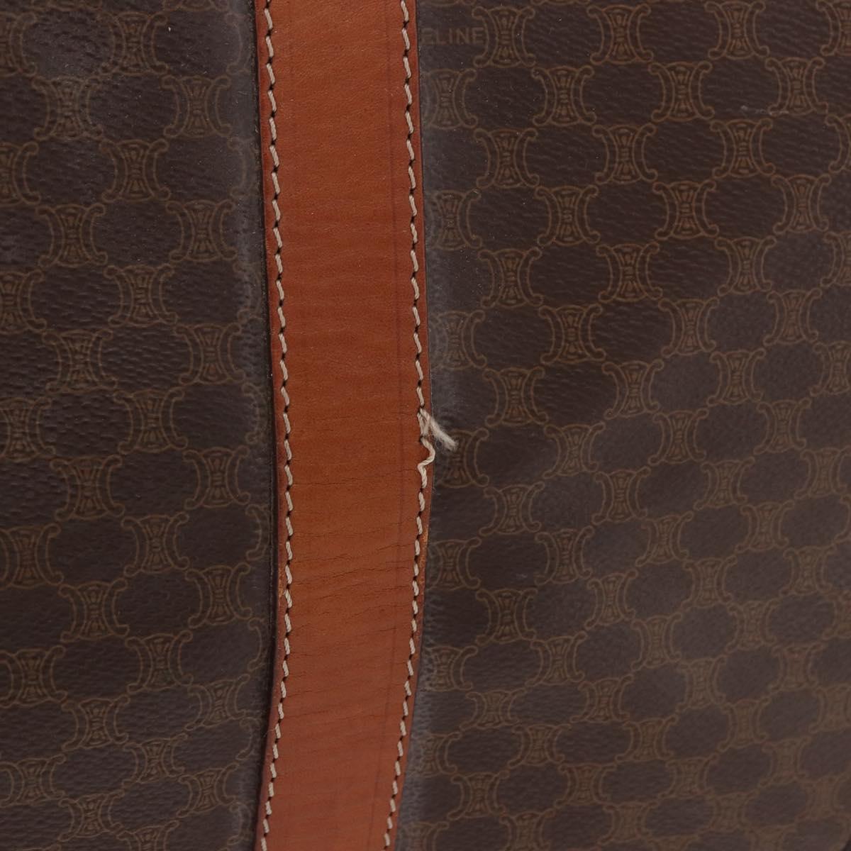 CELINE Macadam Canvas Boston Bag PVC Leather Brown Gold Auth 185992