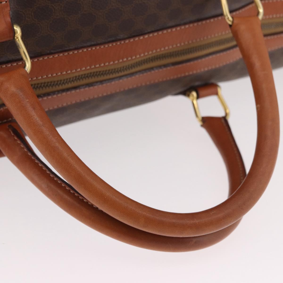 CELINE Macadam Canvas Boston Bag PVC Leather Brown Gold Auth 185992
