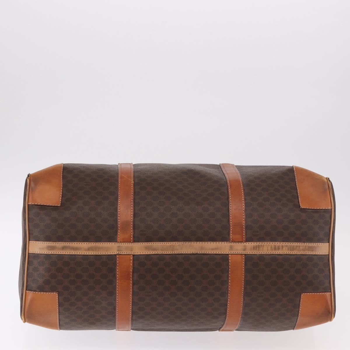 CELINE Macadam Canvas Boston Bag PVC Leather Brown Gold Auth 185993