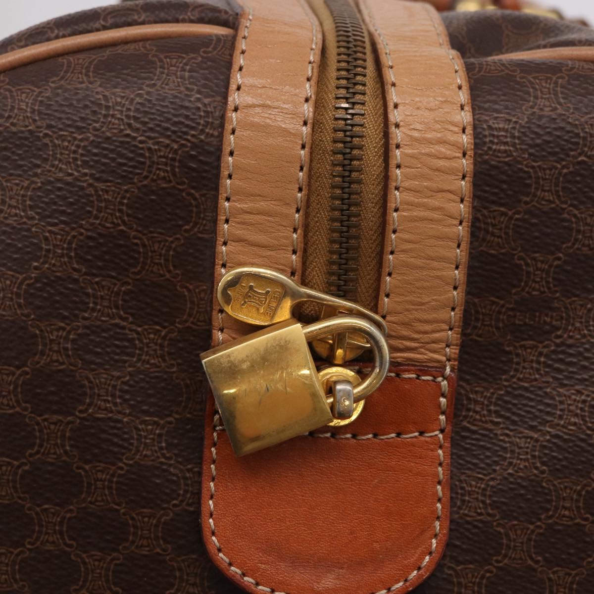 CELINE Macadam Canvas Boston Bag PVC Leather Brown Gold Auth 185993