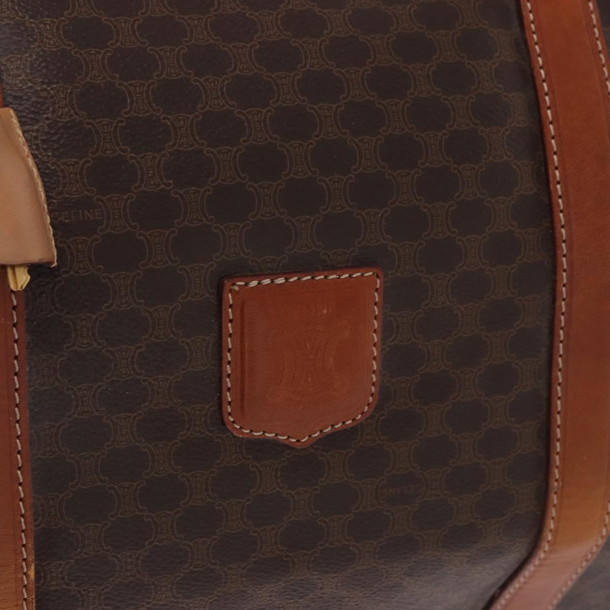 CELINE Macadam Canvas Boston Bag PVC Leather Brown Gold Auth 185993