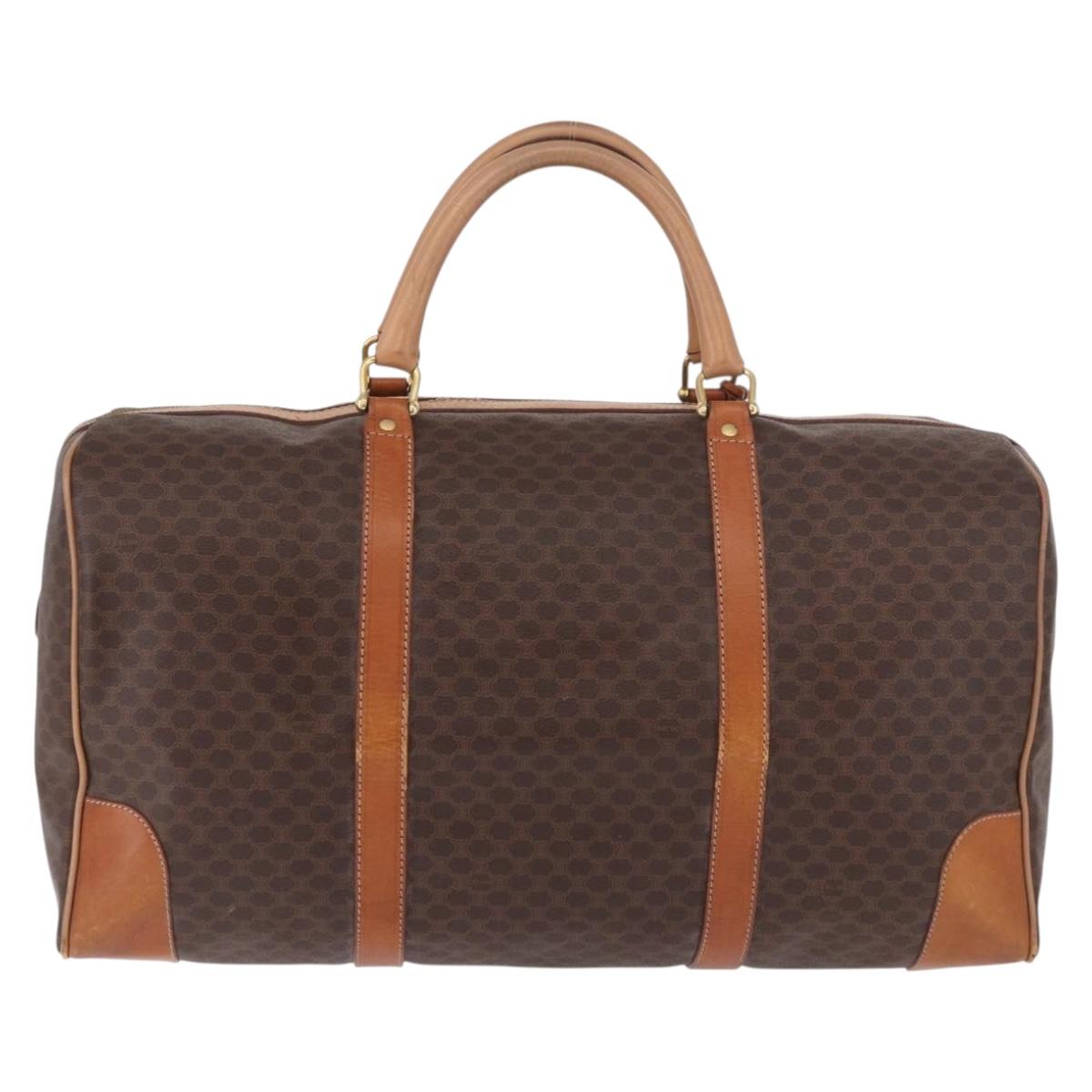 CELINE Macadam Canvas Boston Bag PVC Leather Brown Gold Auth 185993