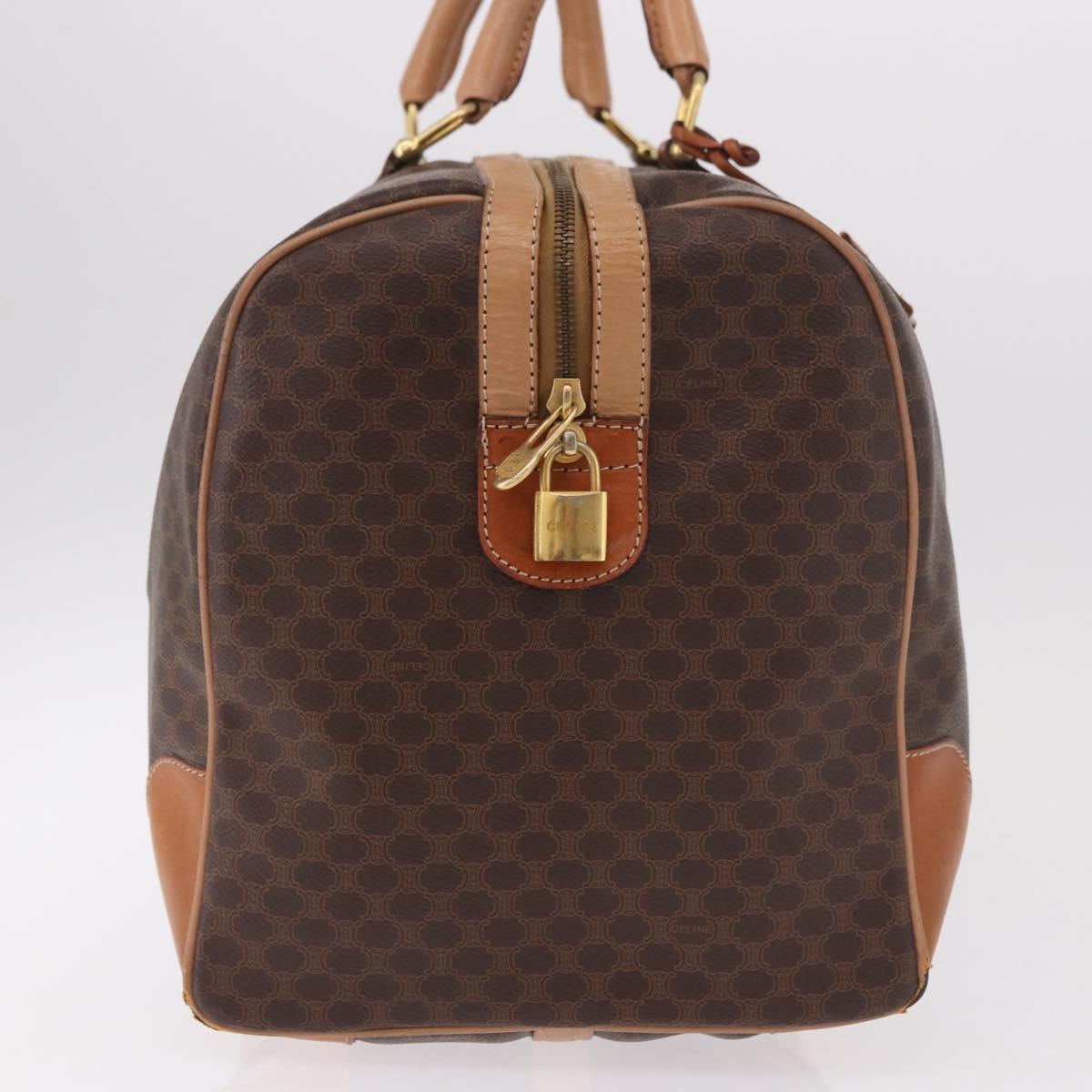 CELINE Macadam Canvas Boston Bag PVC Leather Brown Gold Auth 185993